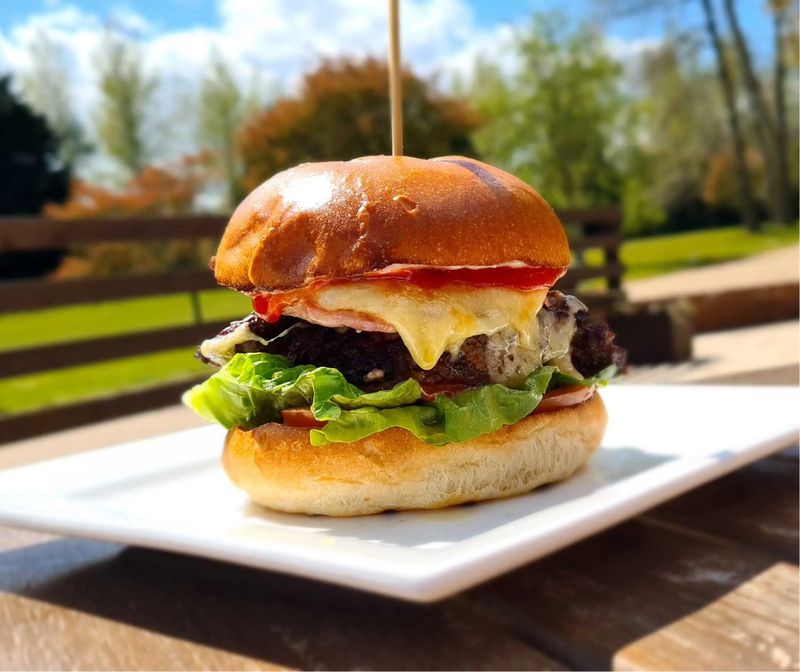 Burger served on the clubhouse terrace