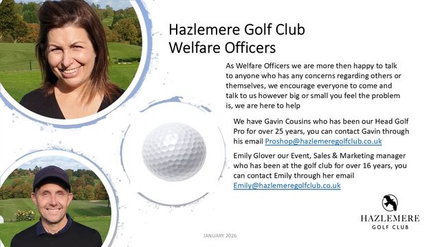 Hazlemere Golf Club welfare officers, Emily and Gavin